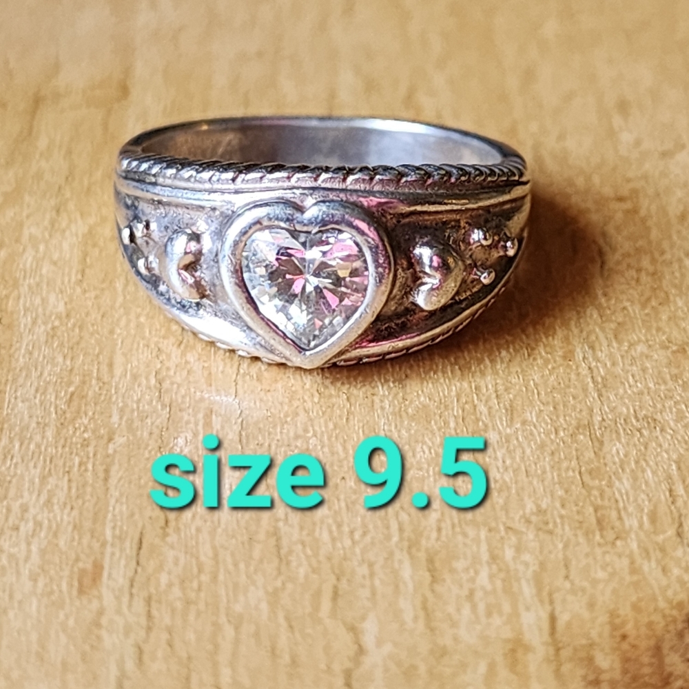 Sterling silver heart ring with stone size 9.5 engagement promise wedding ring - Picture 4 of 6